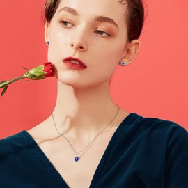 Bestyle Adorable September Sapphire Birthstone Crystal Pendants 925 Sterling Silver CZ Heart Necklace Great Birthday Gift for Daughter/Wife/Mom/Grandma