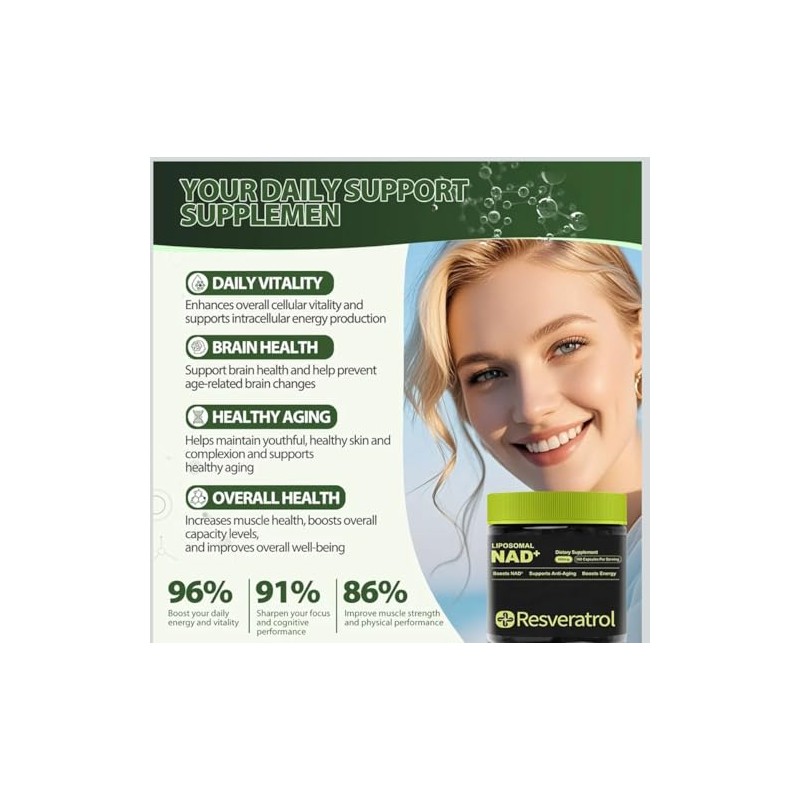 Suplemento NAD 100 capsulas Resveratrol Quecertin Energía y Vitalidad
