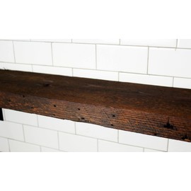 Modern Timber Craft Reclaimed Wood Wall Shelf with Steel Angle Brackets | Rustic Decoration | 2" Thickness | 36" L x 8" D, Early American