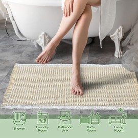 ZALL Beige Waffle Bath Mat,Super Absorbent Non Slip Bathroom Rug,Cream 18x30inch,Machine Washable Ultra Soft Floor Mats