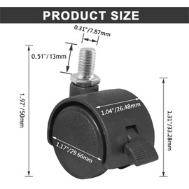 Litoexpe 4Pcs 1 Inch Plastic Caster Wheel, Black M8 x 13mm Swivel Stem Caster Wheel Workbench Caster for Cart, Furniture Wheels, with Locking Brake