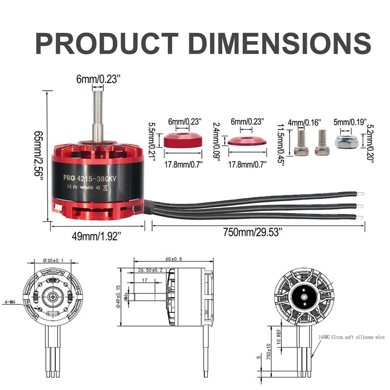 PRO 4215-380kv Brushless Motor 6-12s Quadcopter Motor for 13-15’’Propeller,FPV Multicopter
