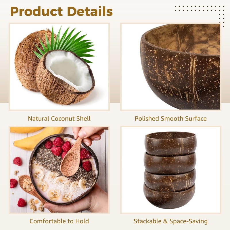 OMISTAR 14 PCS Coconut Shell Bowls, Small Polished Wooden Bowl,