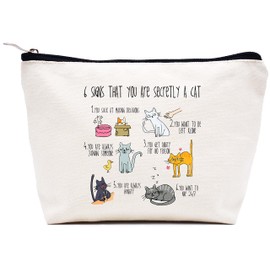 LIBIHUA Six Signs That You Are Secretly a Cat - Crazy Cat Lady Bag - Cat Mom Gift - Cat Theme Bag - Gifts for Cat Lovers- Cat Lover Gift- Makeup Bag Cosmetic Bag Travel Pouch