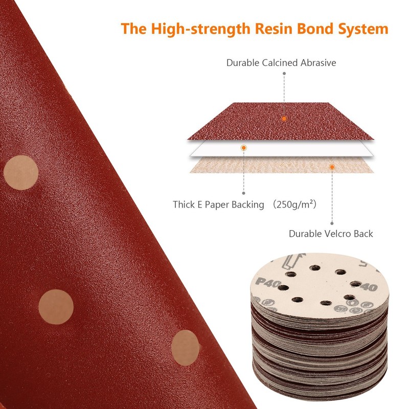 Sanding Discs Pads,SPTA 100Pcs 125mm Orbital Sander Discs, Hook and