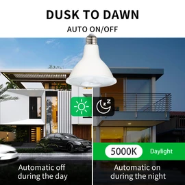 Qualilux Dusk to Dawn PAR38 LED Light Bulbs, Daylight 5000K, 150W Equivalent, 1700LM, Auto On/Off Light Sensor Bulb, Non-Dimmable, E26, 17W 2 Pack, HQ-H033