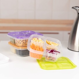 Finorder 6 Pack 4-Compartment Food Containers, Reusable Snack Containers for Kids Adults School Work Picnic, Lunch Bento Box Meal Prep Containers (Classic Color Set)