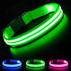 HIGO Light Up Dog Collar - High Visibility LED Dog Collar, Rechargeable Lighted Dog Collar, Glowing Dog Lights for Night Walking (Medium, Green)