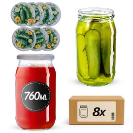 KADAX Preserving Jars Set 760 ml with Fi82 mm Screw Lid, Large Cucumber Jars with Twist Off Lid, Preserving Jars for Cucumbers, Preserving Jars, Screw Jars (Outdoor Cucumbers, Pack of 8)