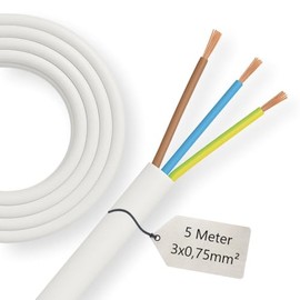 5 m Connection Cable White H03VV-F 3 x 0.75 mm² - PVC Hose Line 3G | Light Cable, Lamp Cable, Power Cable, Flexible & Round | Electric Cable for Lamps & Devices (White)