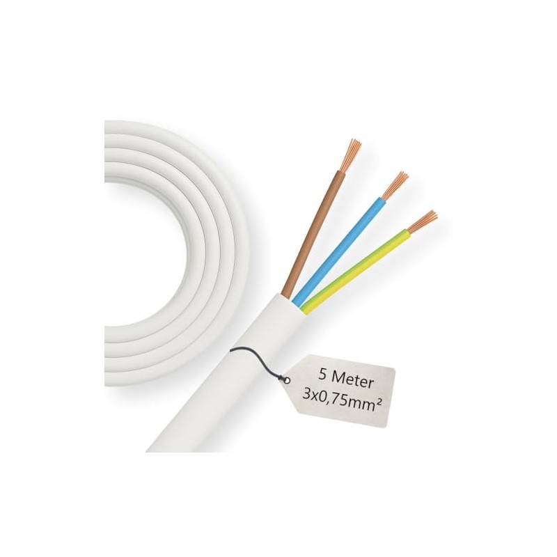 5 m Connection Cable White H03VV-F 3 x 0.75 mm²