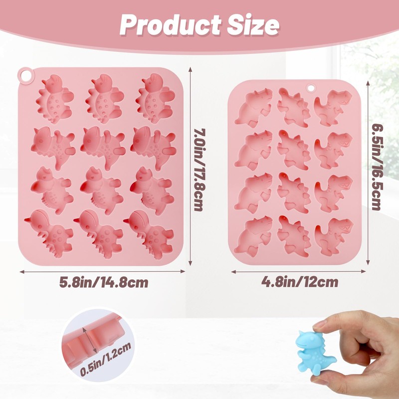 Beasea Chocolate Molds Silicone, 2pcs Mini Cute Dinosaurs Candy Ice