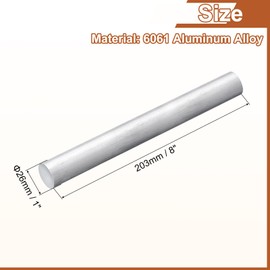 sourcing map 1Pcs 1"(26mm) Dia Round Aluminum Rod, 8"(203mm) Long 6061 Aluminum Round Rod Solid Lathe Bar Stock for Industry Construction DIY Crafts