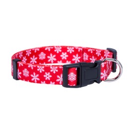 Native Pup Christmas Dog Collar- Winter Holiday Collars for Pets- Xmas Gift for Puppy- Santa, Reindeer, Snowman, Candy Cane, Red Green- Girl Boy- Small, Medium, Large Breeds (Red Snowflake, Small)