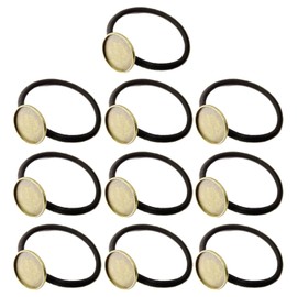 10 Pieces Hair Ties Hair Bands with 20mm Round Blank Cabochon Setting Tray Elastic Hair Rope with Blank Tray for DIY Hair Accessories Making, Black and Antique Bronze