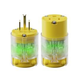 AIDA Lighted Plug and Connector Set, Straight Blade Cord End Replacement, 15 Amp 125Volt, NEMA 5-15P & NEMA 5-15R, 2 Pole 3Wire Grounding, Yellow, 1 Set