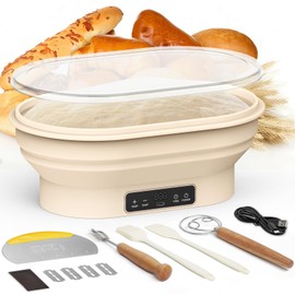2L Heating Banneton Bread Proofing Basket, Upgrade Timer & 6 Temp Settings, Silicone Sourdough Bread Proofing Basket Set, Electric Thermostatic Banneton Basket with Display