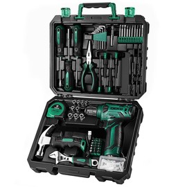 DEKOPRO 126-Piece Pink Household Tool Set with 8V Cordless Drill, Rechargeable Battery, All-in-One Compact Tools kit, Perfect Gift, Ideal for Home Repairs & DIY Projects screwdriver Springtok:_Green