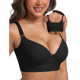 YAEHOL Push Up Back Smoothing Bras for Women Full Coverage T Shirt Brasieres Black 40DD