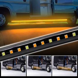 2Pcs 15 Feet Running Board Lights Sequential Amber Side Marker Lights with White Courtesy Lights 540 LEDs Flexible Extended Crew Cab Amber Led Light Strip for RV Camper Van Trailer (15ft)