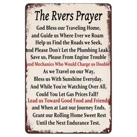 Camping Wall Decor Retro Metal Tin Sign The Rvers Prayer Sign, Inspirational Metal Plaque Funny Camping Signs for Home Farmhouse Bar Cafe Pub Garage Man Cave Room 12 x 8 Inch