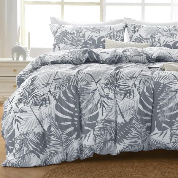 MUXHOMO Duvet Cover Full Size, Reversible Floral Black & Grey