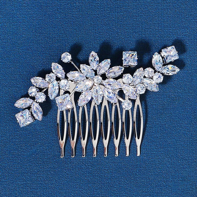 Crystal Bridal Wedding Hair Comb Zircon Floral Design Bridal Hair