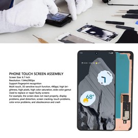 ASHATA Pantalla para Pixel 8 Pro, Pantalla OLED de Repuesto Táctil LCD Digitalizador Asamblea para Pixel 8 Pro GC3VE G1MNW, 6,7 Pulgadas, Reconocimiento de Huellas Dactilares,