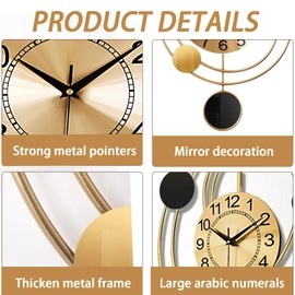 Large Wall Clocks for Living Room,Golden Dial with Black Metal Hands,Large Arabic numerals,Silent Non Ticking Battery Operated Modern Wall Clock for Bedroom,Office Wall Decor,16x25.2Inch(Golden)