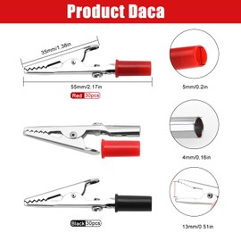 VooGenzek 60 PCS Metal Alligator Clips Electrical Test Clamps, Electrical Test Cable Crocodile Clips, for Laboratory Electric Testing Work, with Red Black Plastic Hands