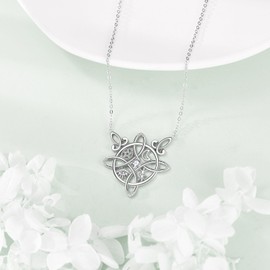 HUKKUN Witches Knot Necklace Sterling Silver Celtic Cross Jewelry Witches Knot Amulet Gifts for Women