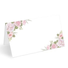 Pink Flower Place Cards for Table Setting, Blank Name Card for Banquet, Set of 25 Seating Cards for Wedding Reception Baby Shower Birthday Party and Events-12