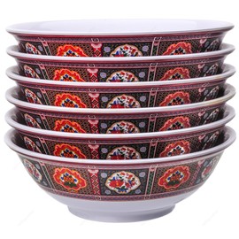 Melamine Oriental Pho Noodle Soup Bowl, 52 Ounce, Peacock Design, Set of 6