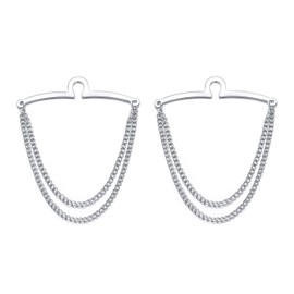 RunootPR Men's Tie Chain Set Classic 2.4" Silver 2Pcs Tie Clips with Double Chain Business Jewellery