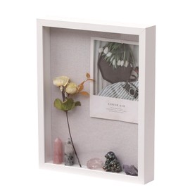 QDSSDECO 11x14 Shadow Box Frame with Linen Backboard & Real Glass, Wood Display Case, Deep Showcase to Hang The Photos, Tickets, Wedding Bouquets, Medals, Baby Sports Memorabilia,White