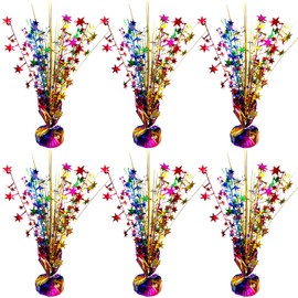 FUBININA - Paquete de 6 piezas de centro de mesa con diseño de arco iris, decoración de estrella, decoración de mesa, cumpleaños, Año Nuevo, fiesta, taco, mexicano, cinco de mayo, suministros para