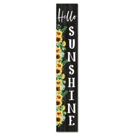 Bidesign (48x8) IN Tall Hello Sunshine Vertical Sign For Front Door Porch Standing Farmhouse Welcome Sign Sunflowers Wall Decor For Home Yard Garden Entry Sunflower Summer Decorations