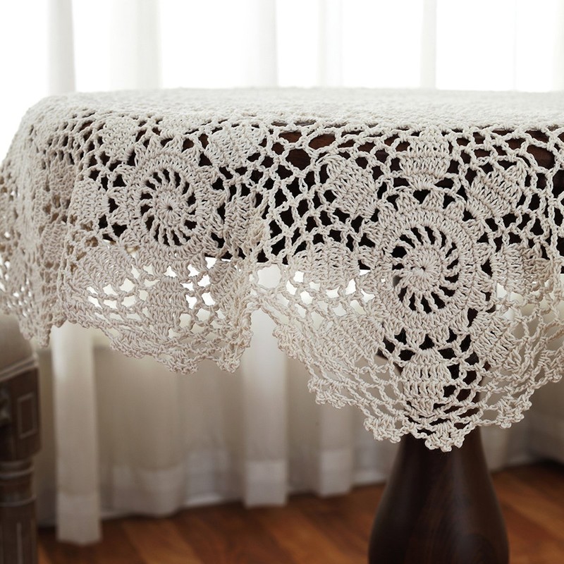 Beige 24 Inch Round HANDMADE Cotton Crochet Lace Placemat Doilies