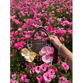 Orchid Flower Keychain,Cute Flower Bag Charms,Good Lucky Hawaiian Tropical Keyring Decor Heart Pearl Bead Beach Summer Accessorie Floar Charm Gifts for Women(Hot Pink)