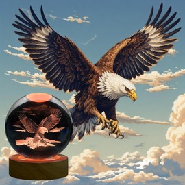 ShimmerLoom 3.15" 3D Eagle Crystal Ball Night Light - Laser Engraved LED Lamp with 16 Colors & Remote, Wooden Base Decor & Unique Gift for Women, Kids, Teens, or Adults, Bedroom Table Lamp