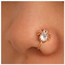 Cimenexe Punk Crystal Nose Ring Hoop Gold Clip On Nose Ring Spider Non Piercing Nose Ring CZ Spider Nose Ring Hoop Jewellery for Women and Girls Gifts