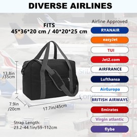 lifwimner Ryanair Hand Luggage Small Hand Luggage Bag for Airplane Foldable Travel Bag Weekender Bag for Men and Women, black, Travel Duffle
