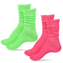 TIESOME 2 Pairs of Women's Slouch Socks, Elastic Neon Women's Socks, Extra Long Loose Knit Socks, 80s High Boot Socks, Neon Shopper Socks, Party Accessories for Fitness, Yoga, Workout, Gymnastics and