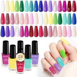 Juego De 24 Esmaltes De Uñas De Secado Rápido, Esmaltes De Uñas Regulares A Granel, Blanco, Nude, Rosa, Rojo, Verde Y Azul, De Larga Duración, Para...