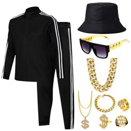Men Tracksuit 2 Piece Outfits Sweatsuits Accessories Set Casual Full Zip Track Suits Jogging 80s Hip Hop Rapper Rocker