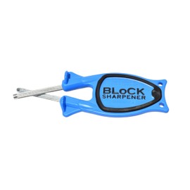 Blue Kitchen Knife sharpener with Black non slip grip. Made to reline and hone blades back to their original edges.