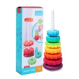 Rotating Stacking Toy for Kids Rainbow Rotating Wheel Toy Fun Learning Brain Development Toys for Baby Boys Girls