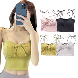 HL] Women's Pilates Polewear Ribbon Top Layered Innerwear Bra 01.Mustard/M