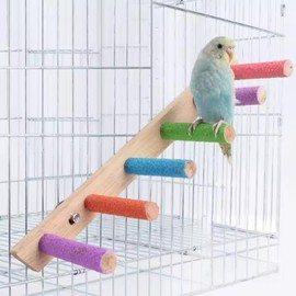Bird Ladder Stand Interactive Frosted Stand Parakeet Toys for Parrots Birds Nature Wood Bird Perch for Cage