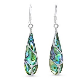 AeraVida Vintage Abalone Shell Streak Teardrop .925 Sterling Silver Dangle Earrings | Elegant Abalone Shell Sterling Silver Jewelry for Women